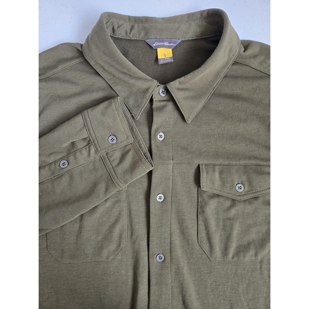 Eddie Bauer Men's TXL Green Lightweight Vented Mesh Jersey Long Sleeve Button Up